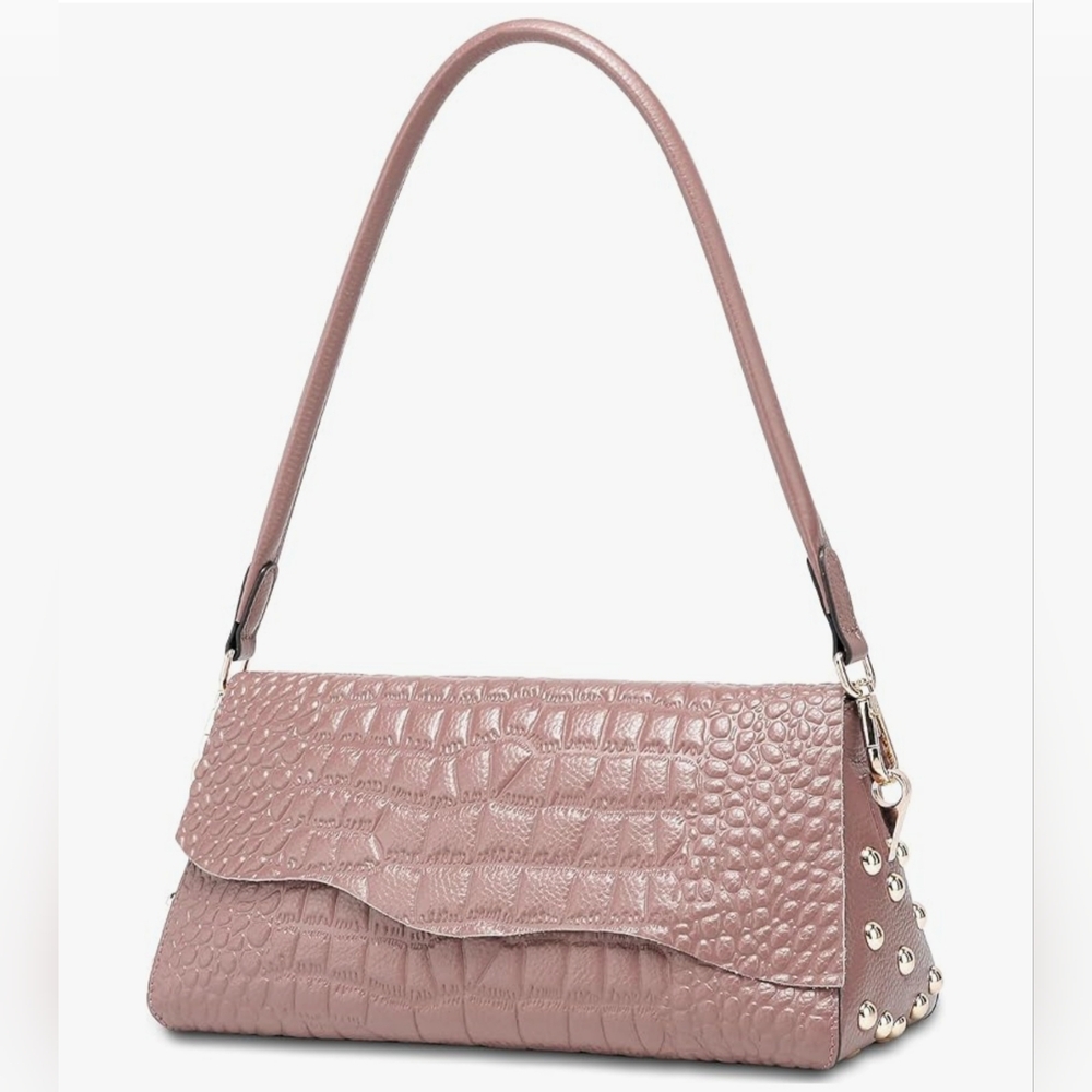 Blush Croc Embossed Leather Handbag Crossbody Purse - Blush Pink Elegant Bag NWT